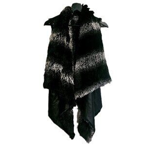 DOLCE CABO, Faux Fur Vest, Medium, Black, White & Grey